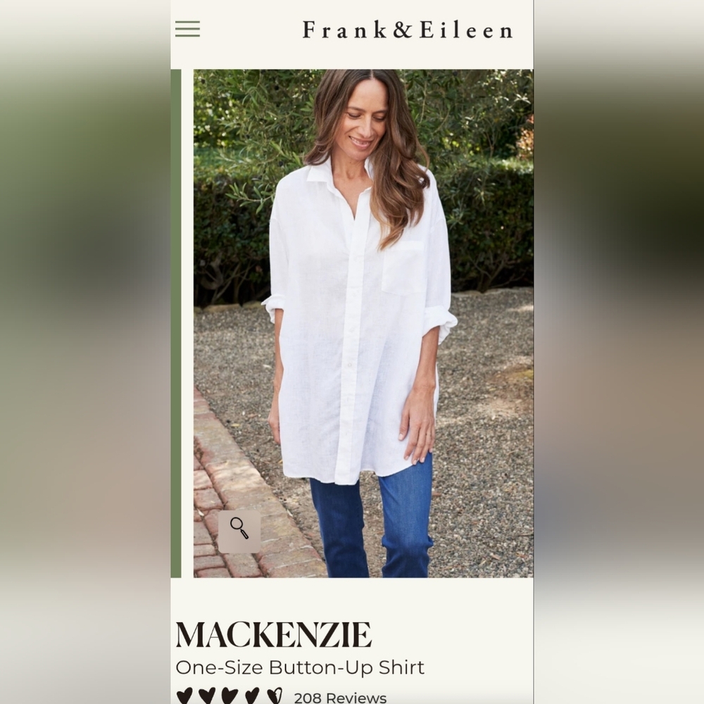 FRANK & EILEEN Mackenzie Italian White Linen Oversized Shirt O/S